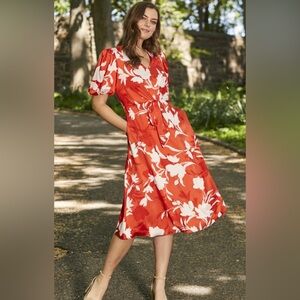 julia jordan Orange and White Floral Tie-Front Midi Dress
